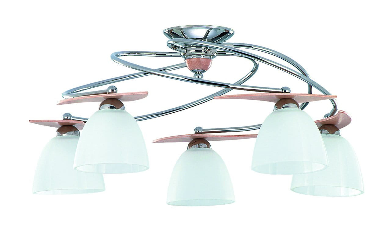 Lampa sufitowa chromowana biała-jasne drewno ŚMIGŁO 5xE27x60W Alfa