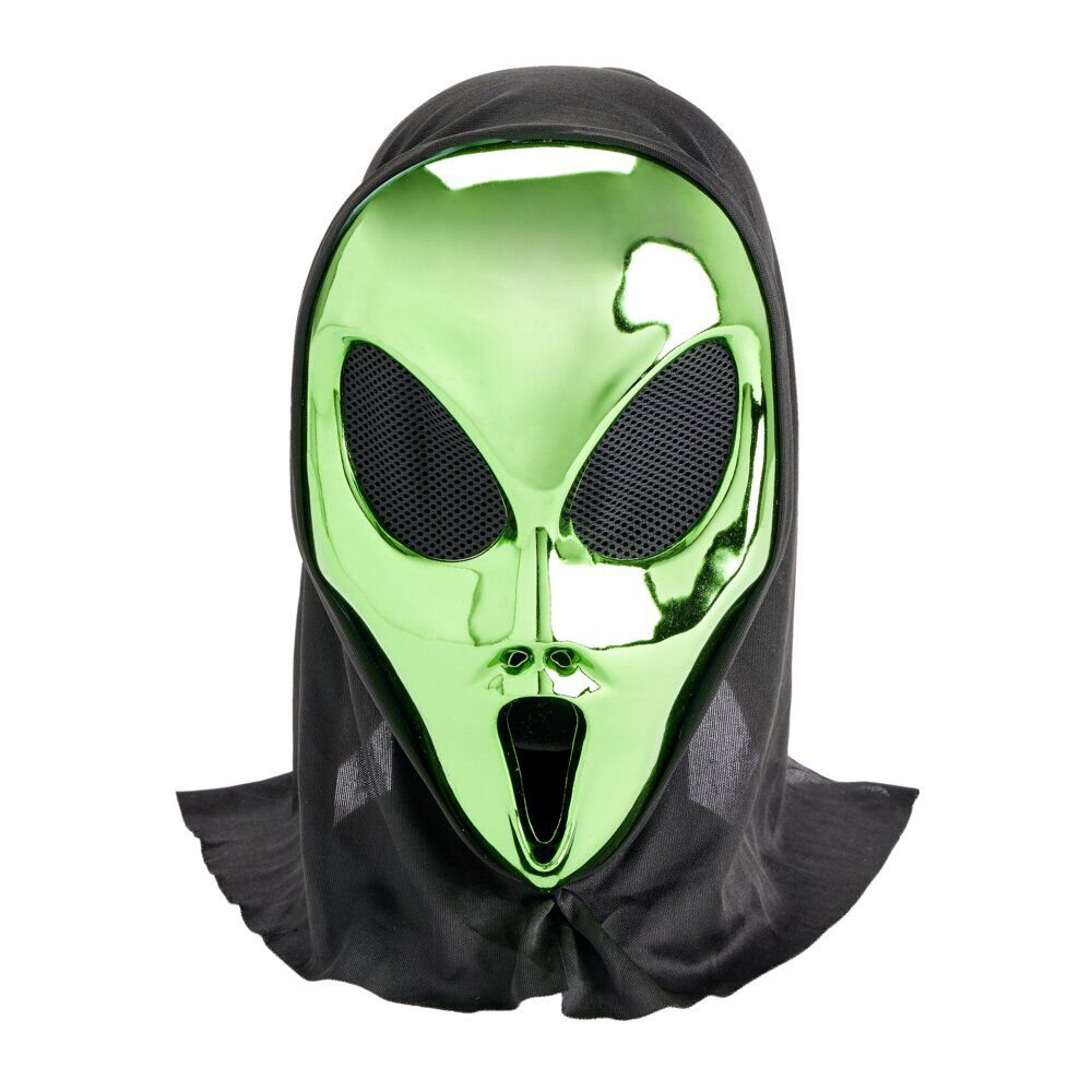 Masque Halloween alien avec cagoule vert métallisé