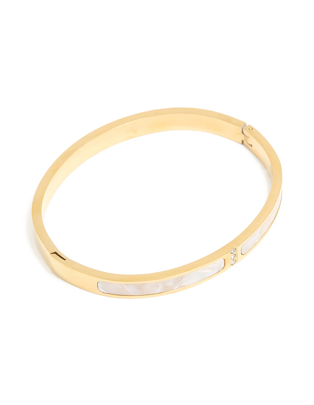 Waterproof Gold Plated Stainless Steel Pearl Inlay Hinge Bangle
