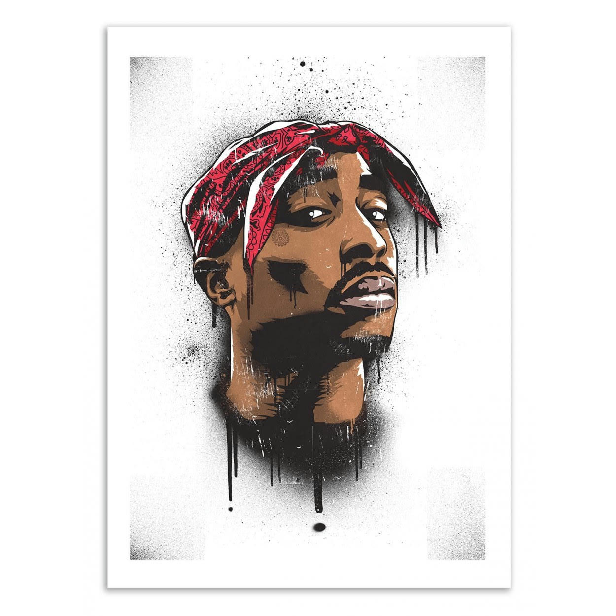 BOKKABOOM - TUPAC - Affiche d'art avec Cadre bois noir - 50 x 70 cm