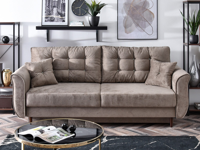 Sofa Lanti Beżowy Welur, Podstawa Orzech