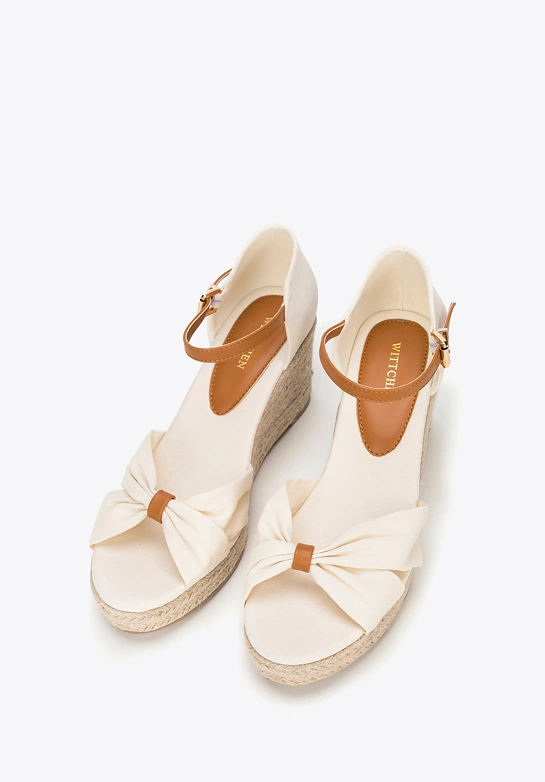 Damskie espadryle z kokardą z przodu kremowe