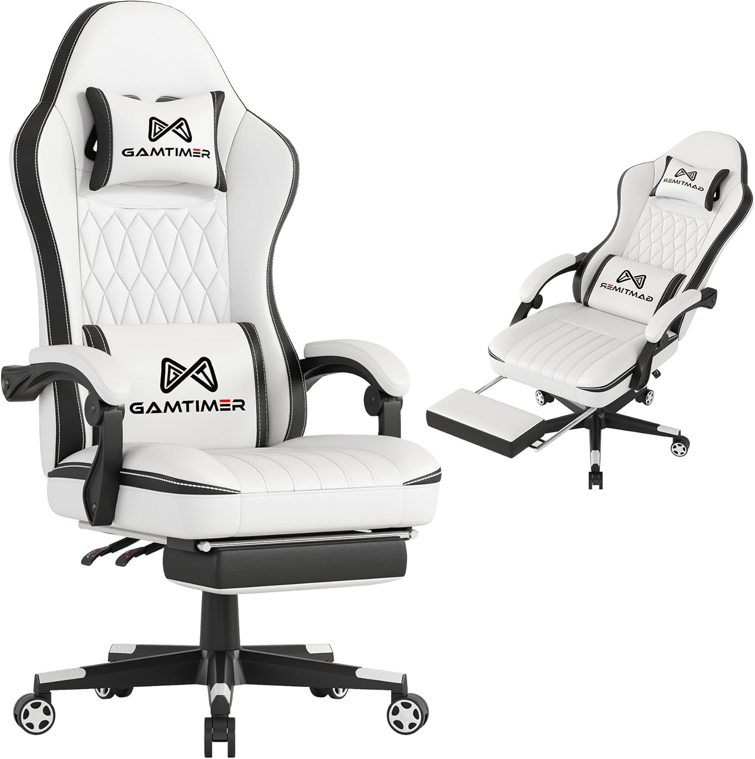 Gamtimer Gaming Chair with Footrest, Ergonomic Computer Chair, PU Breathable Material with Headrest and Lumbar Support, Suitable for Silla Gamer and Adults (White)