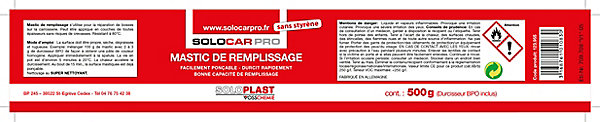 Mastic de remplissage 500 g Solocar Pro