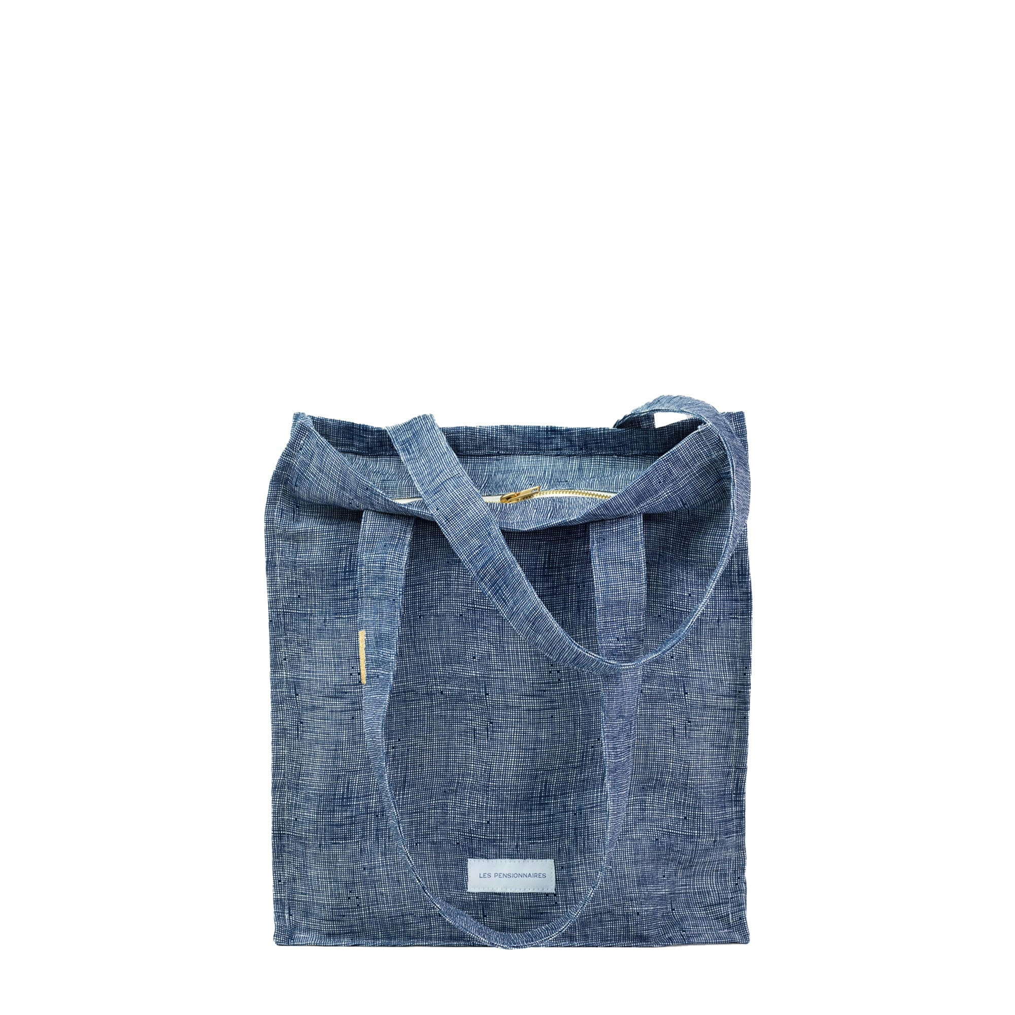 - Sac zippé en toile de coton bio bleu orage quadrillé