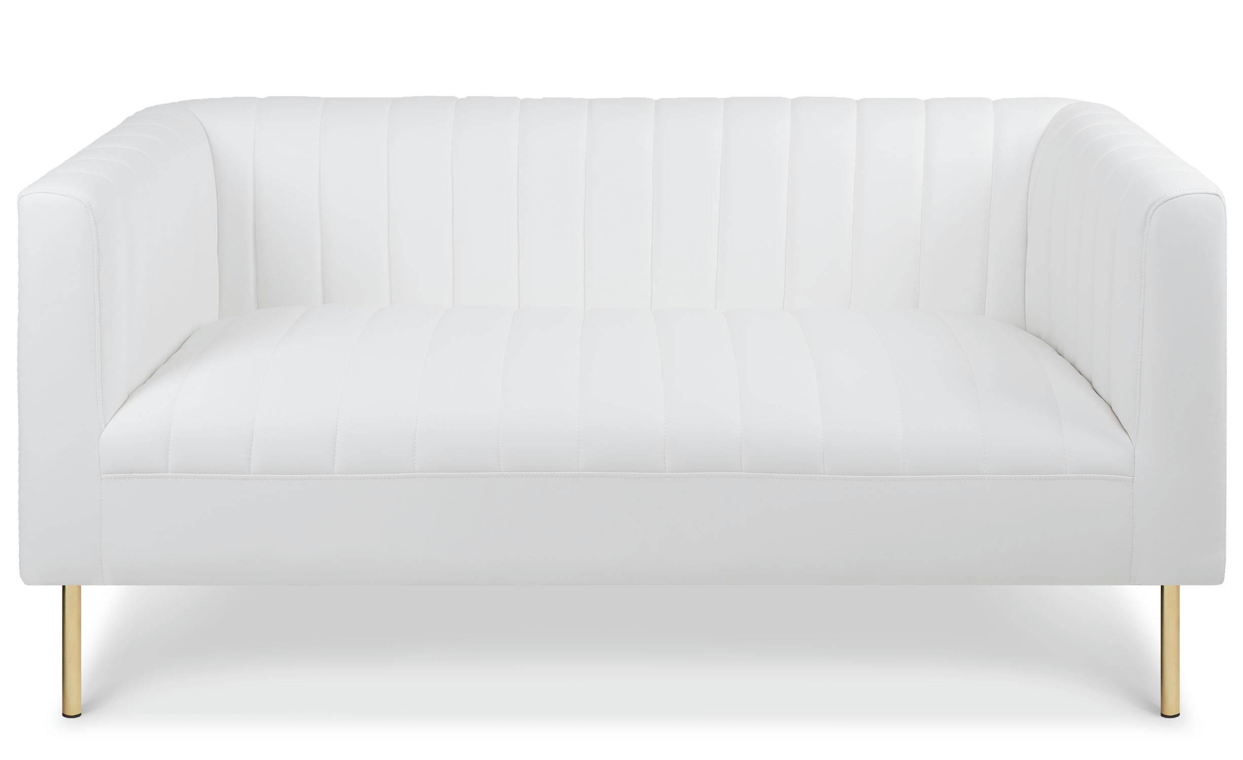 SACRAMENTO - Canapé moderne 2 places à coutures verticales simili blanc