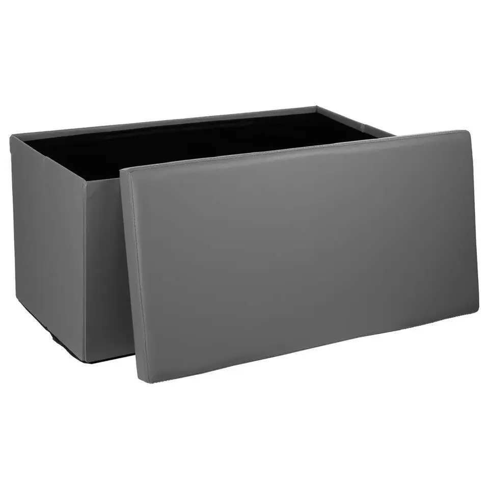 Atmosphera Poef/hocker - grijs - PU/MDF - 76 x 38 x 38 cm