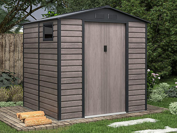 Abri de jardin métal en acier galvanisé effet bois gris 4,15 m² - ADELMO