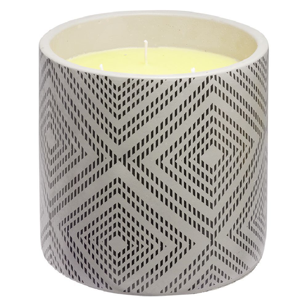 Bougie citronnelle dans pot de ciment imprimé losange style ethnique