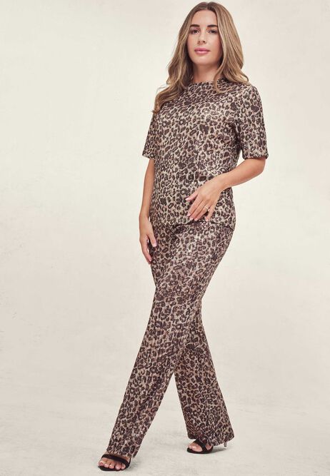 Womens Brown Leopard Print Sequin Trousers