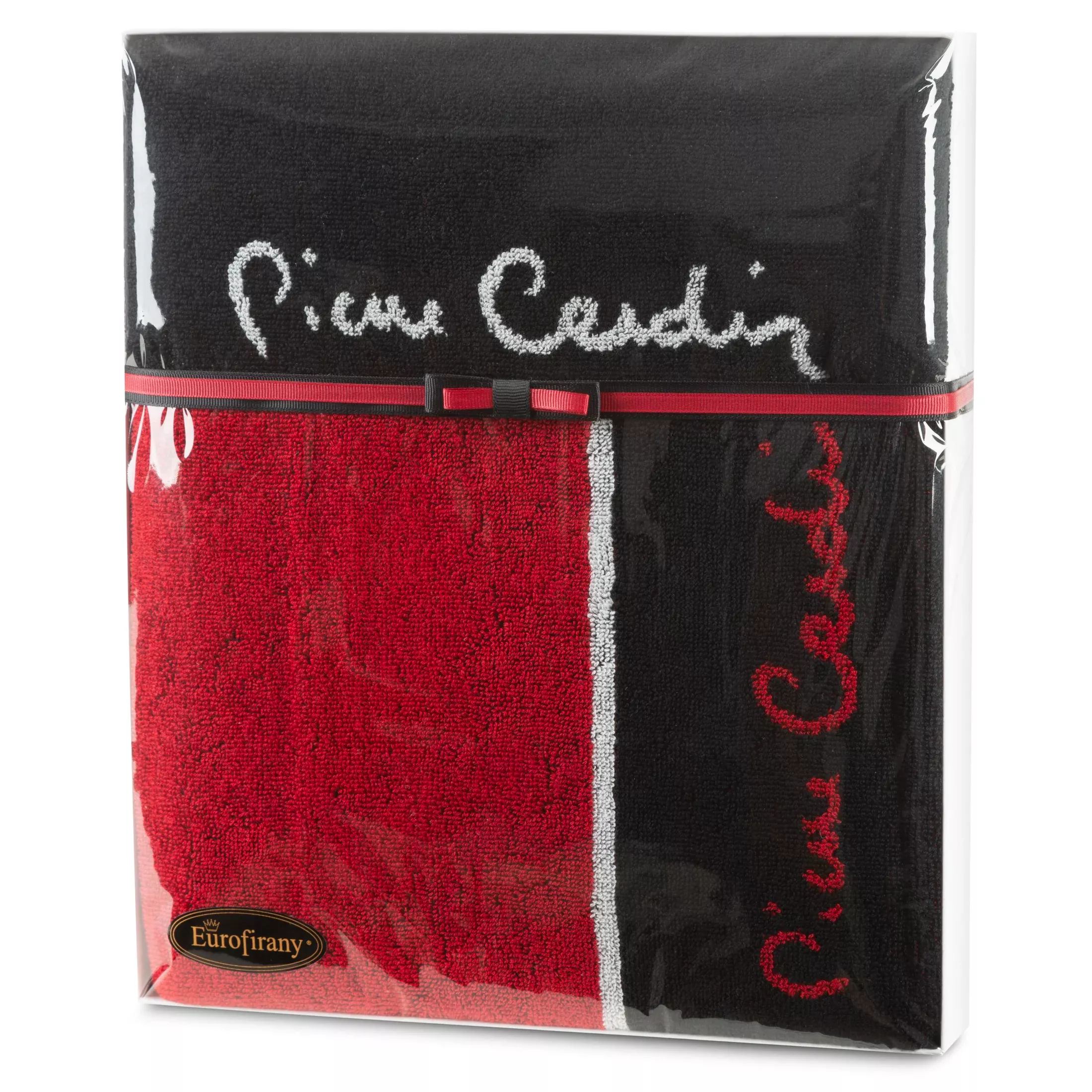 Zestaw ręczników bawełnianych na prezent 2 szt 50x90 cm kolor czarny, czerwony sygnowane logo Pierre Cardin
