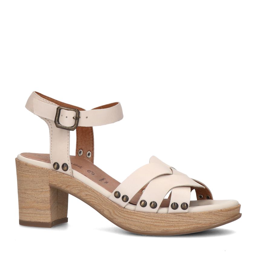 No Stress Beige leren sandalen met blokhak