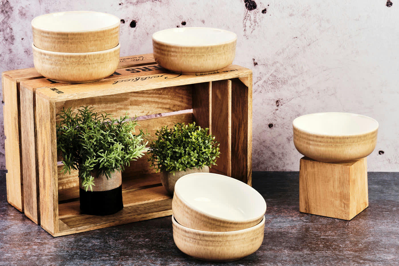 COSMOS - Lot de 6 bols petit-déjeuner en grès beige D15,5