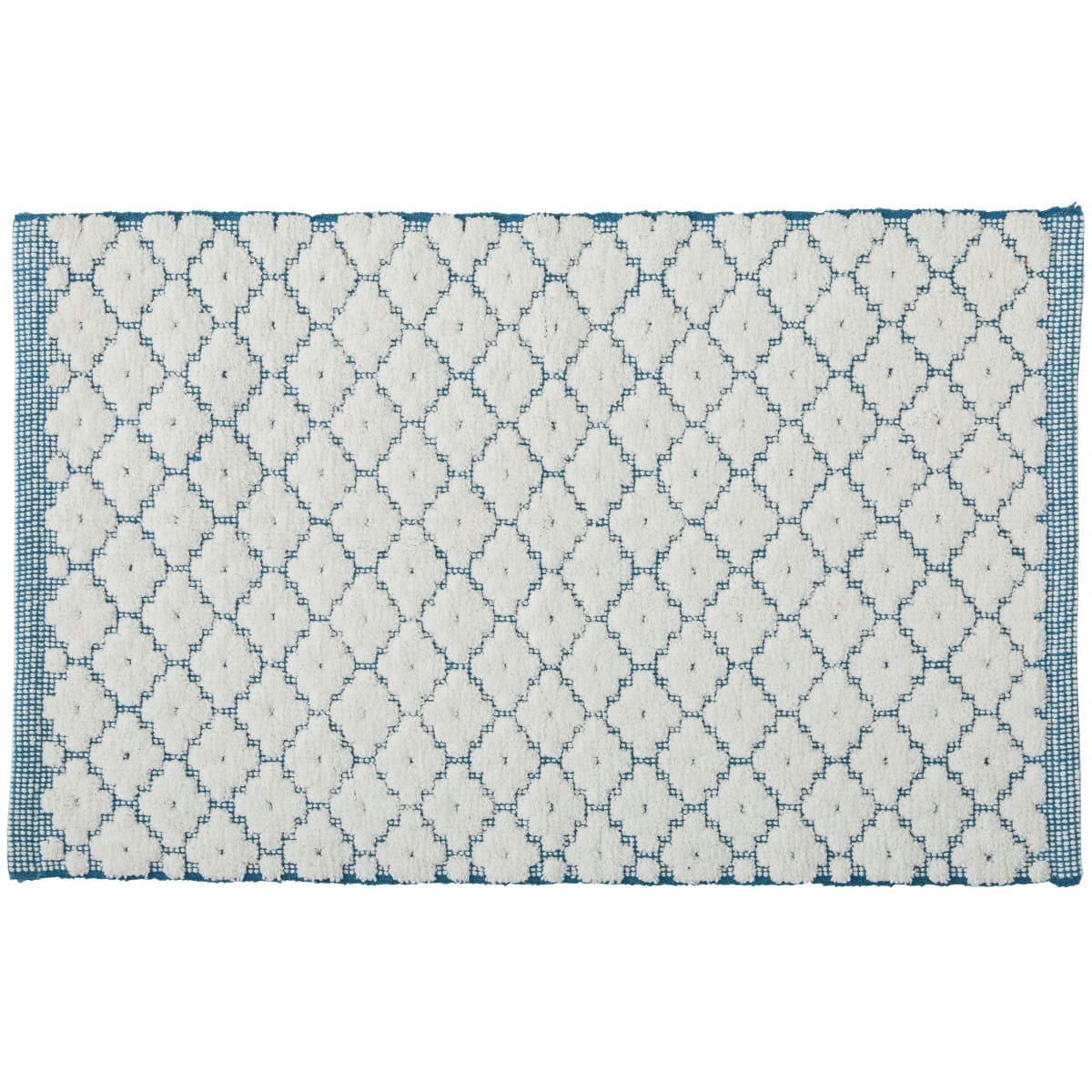 AQUA POOL - Tapis de bain coton fantaisie blanc et bleu 50x80cm