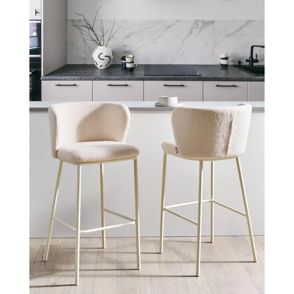 MINA II - Barkruk set van 2 - Lichtbeige - Boucl&eacute;