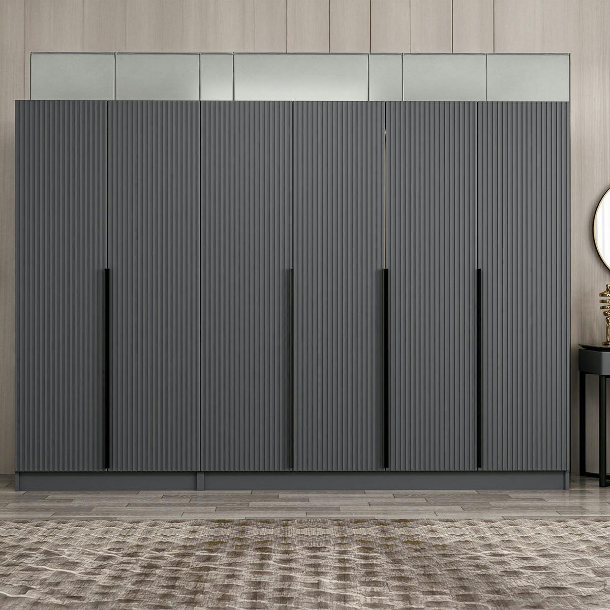 Dressing 6 portes grises rainurées 3 penderies BYRON