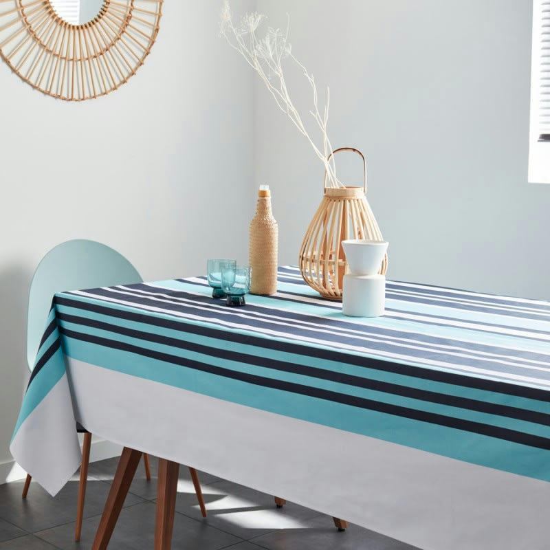 LUZ - Nappe en coton enduit acrylique  bleu  160x250 cm