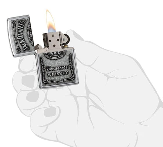 Zippo Jack Daniel's Label Brass Chip Lighter - High Polished Chrome