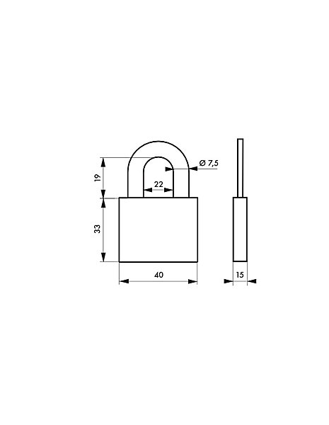 Cadenas à clé Fédéral Lock 510, laiton, chantier, anse acier, 40mm, 2 clés - THIRARD