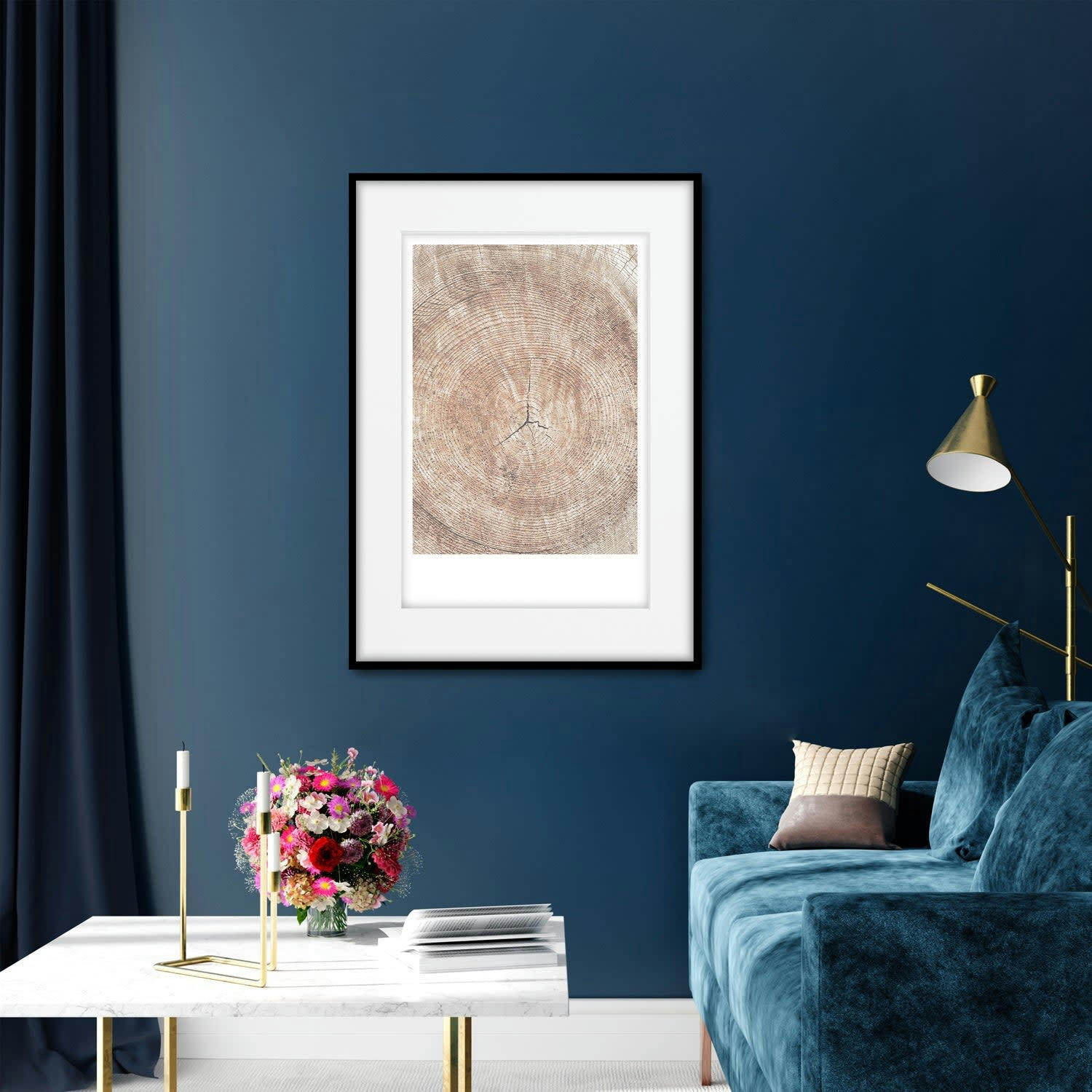 BOSQUE - Affiche avec cadre noir - Anneaux d'un tronc - 50x70