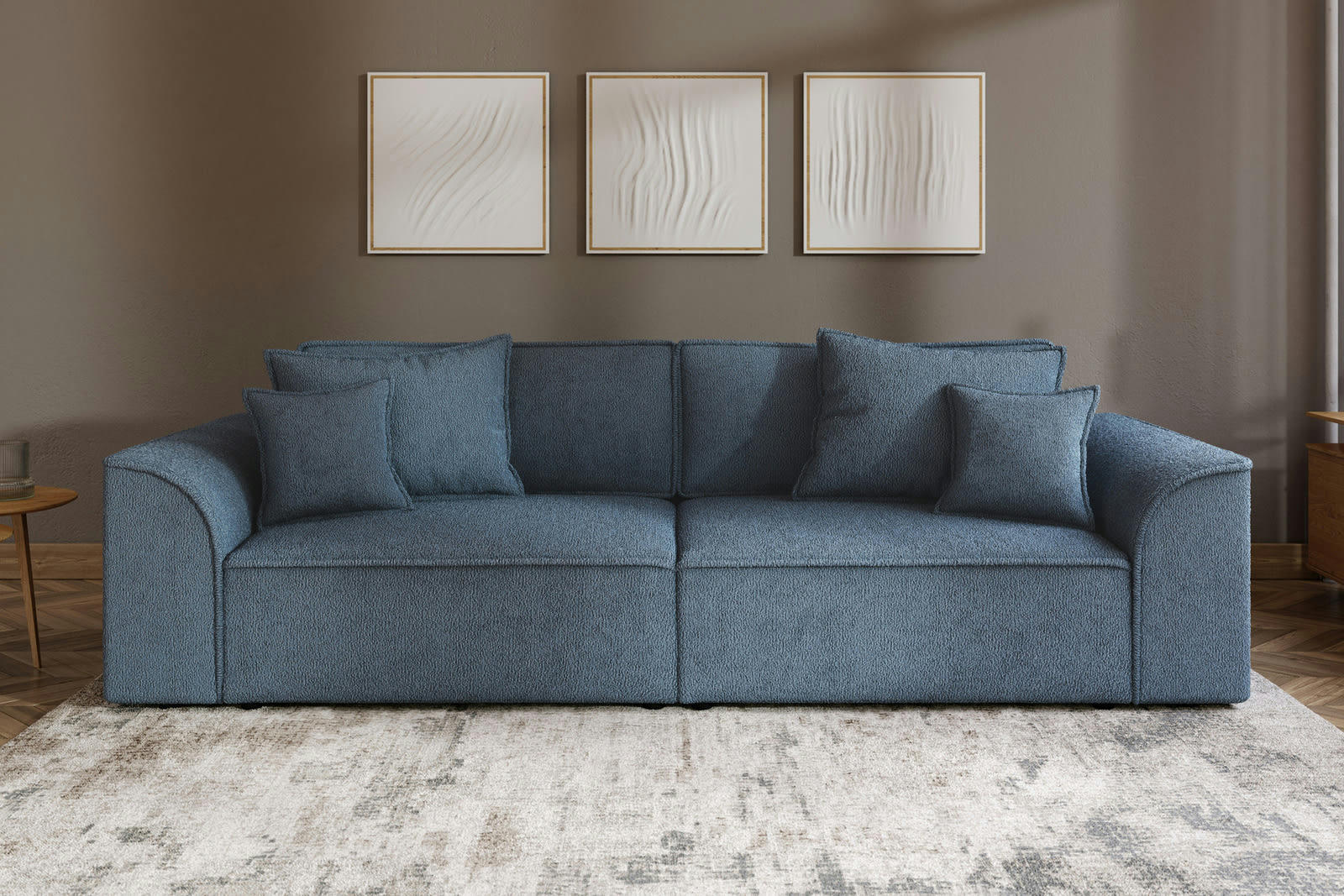 MARTY - Canapé droit en tissu 4 places bleu gris