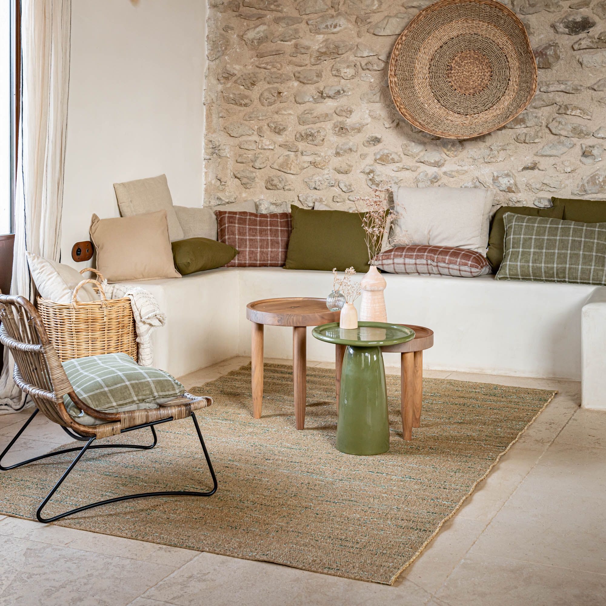 REBIA - Tapis synthétique effet chiné 120x170cm - naturel