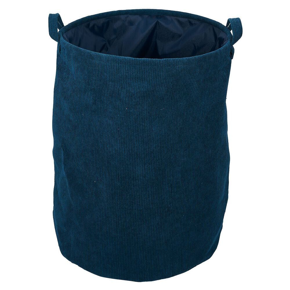 Panier à linge 56L velours côtelé bleu