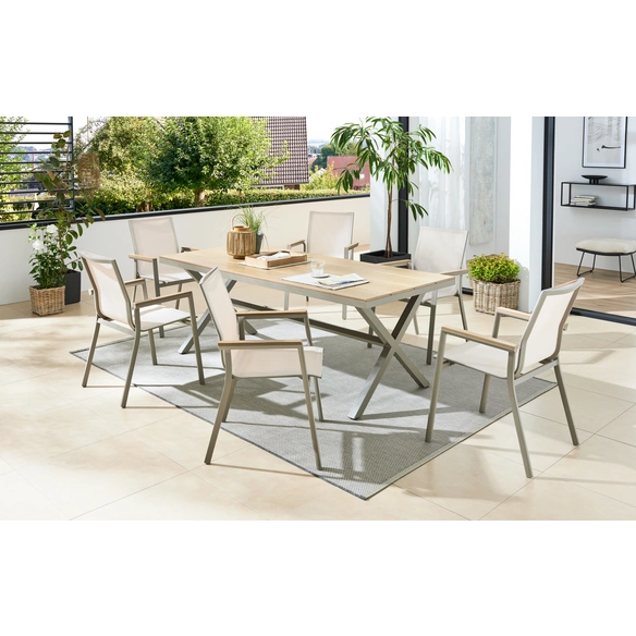 Gartenmöbelset »Caladia«, 7-teilig, 6 Stühle, 1 Tisch, Aluminium/Polywood, creme