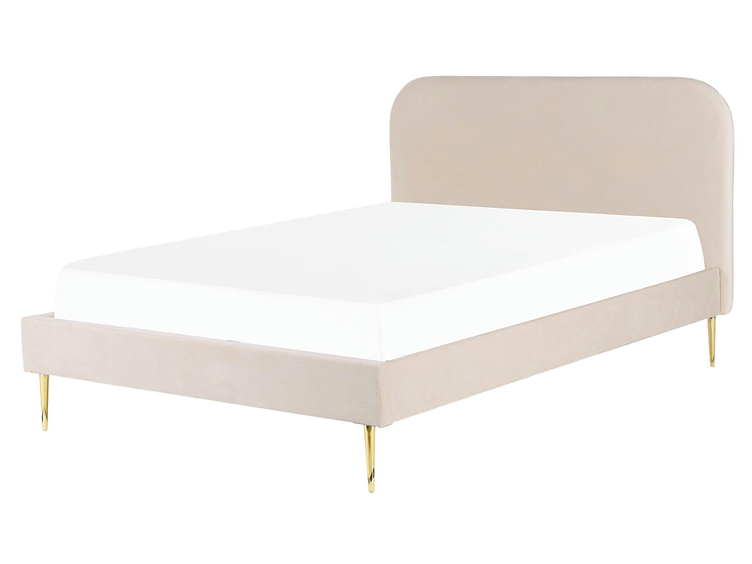 FLAYAT - Lit double en tissu beige 160x200