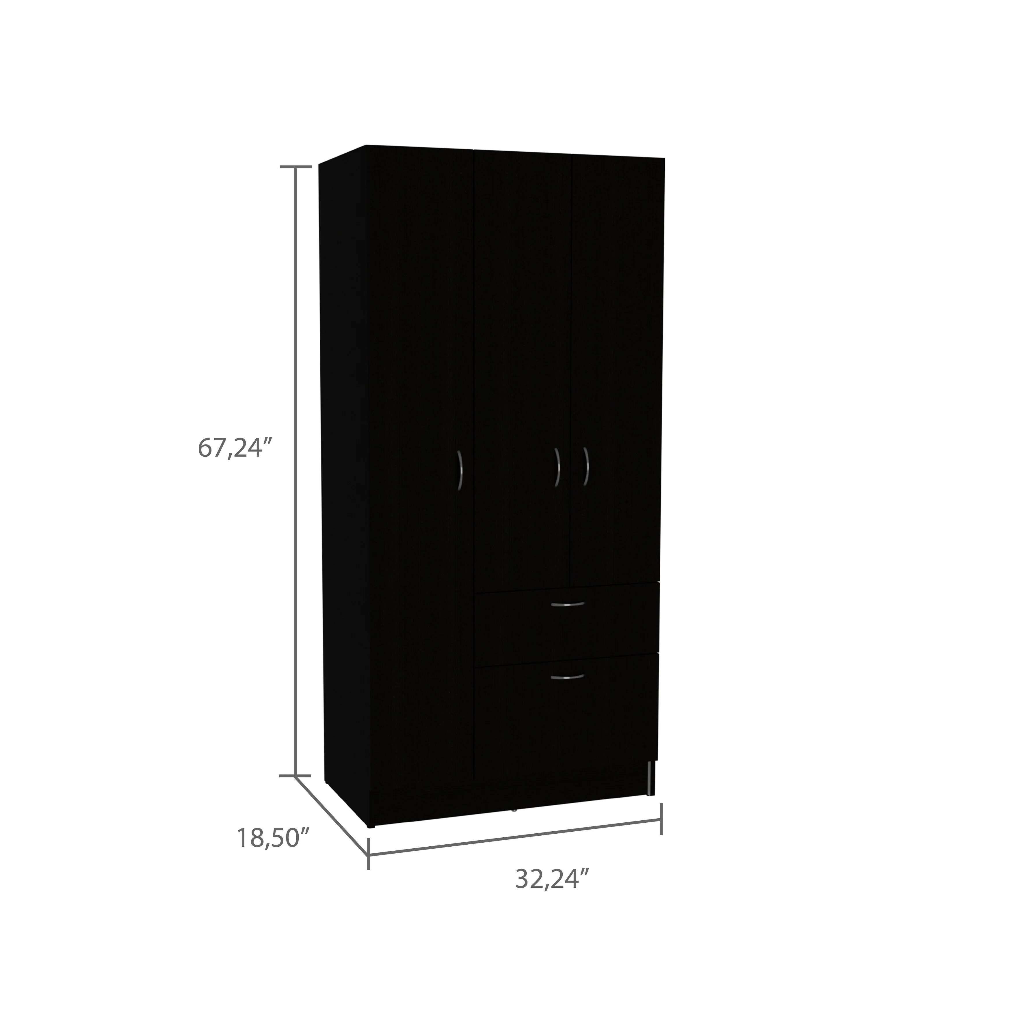 18.5 Modern Double-door Armoire with Metal Rod, One Drawer and Five Shelves