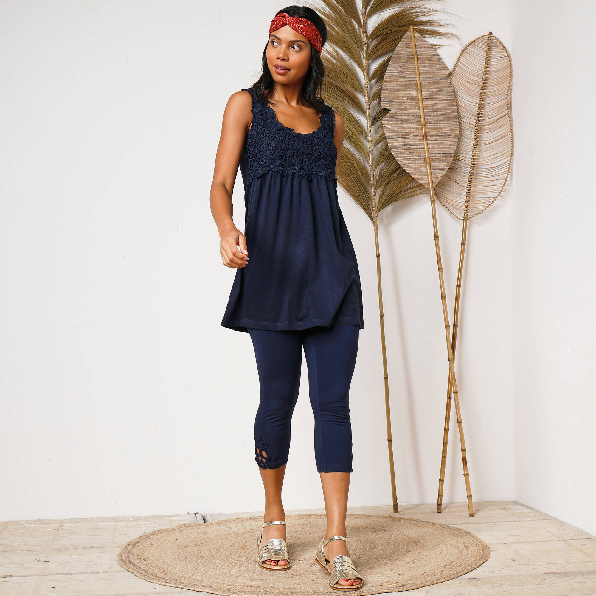 Legging 3/4 macramé, taille élastiquée