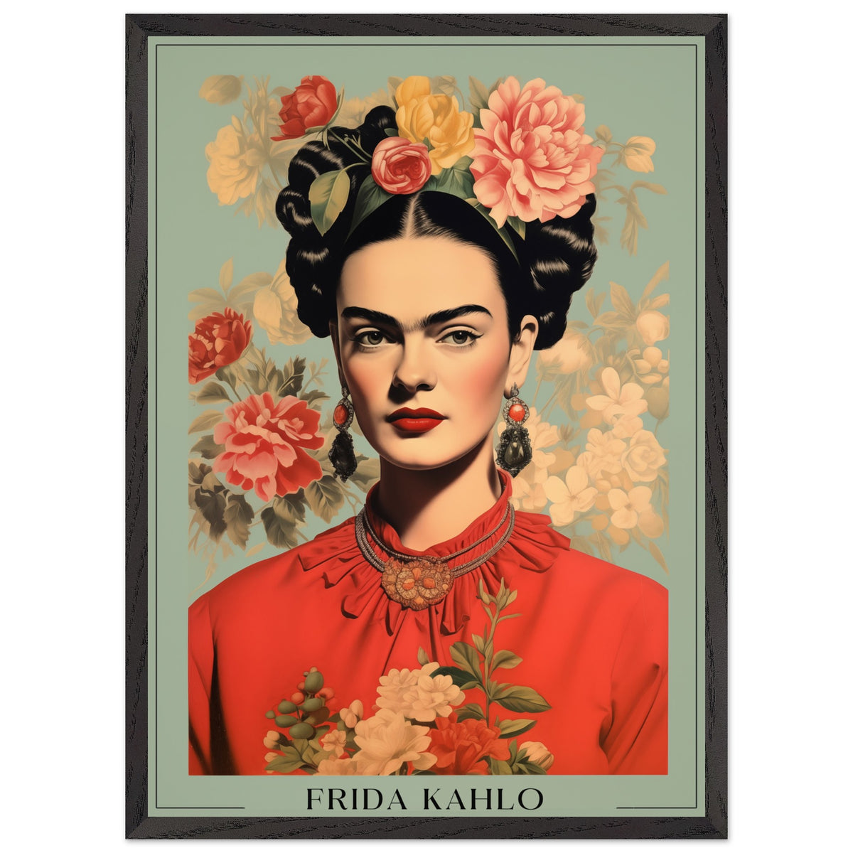 Artfulprints Poster met Lijst Frida Kahlo - Botanical portrait  - 50x70 cm - Meerkleurig