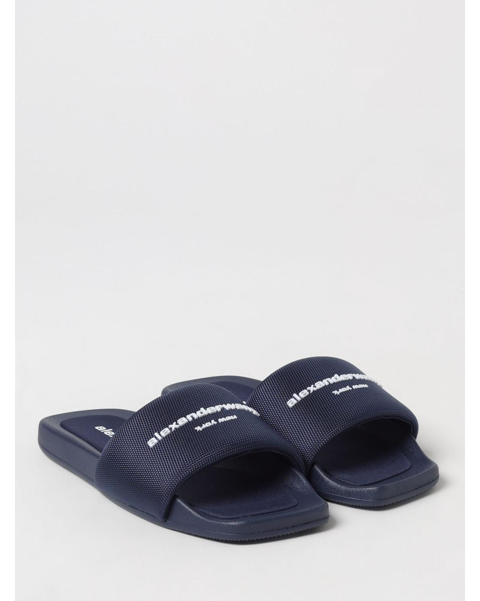 Alexander Wang Textured Fabric Slides Wo - Blue Sandals