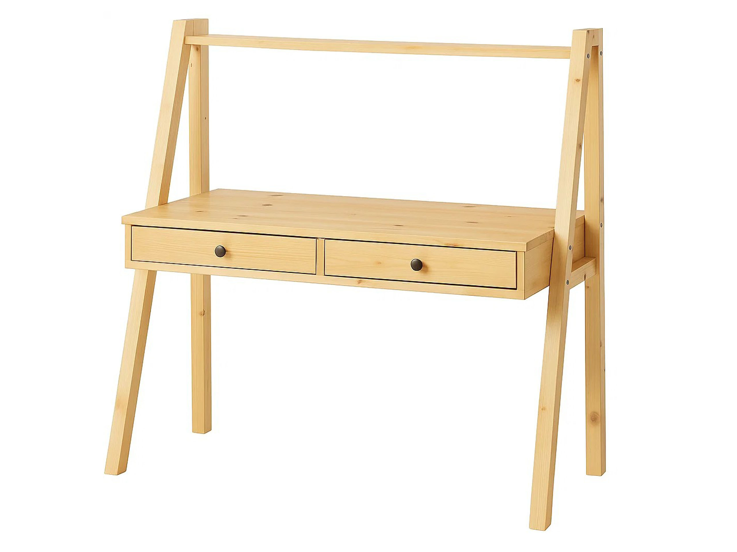 Biurko 138 cm drewniane z półką i szufladami Shelf Black, kolor sosnowy