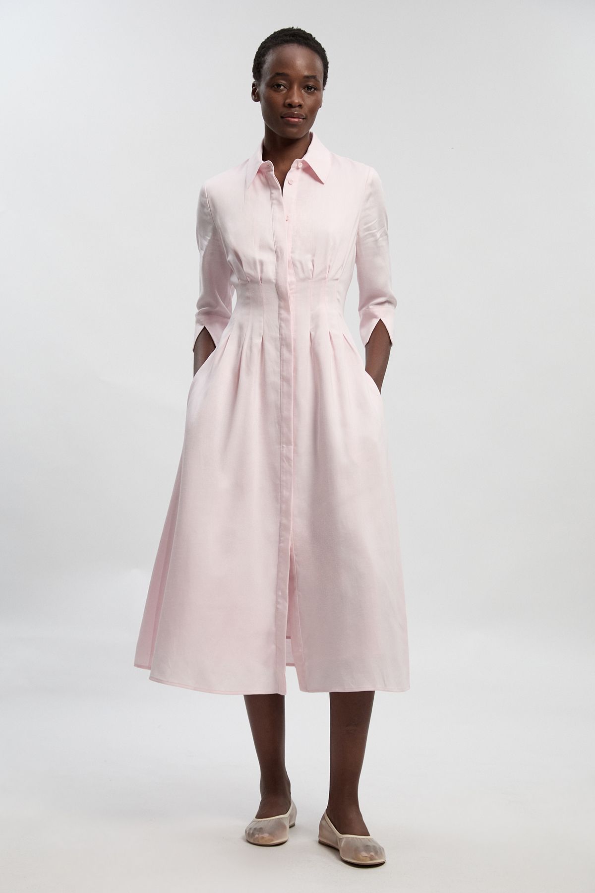 KarenMillen Tailored Linen Darted Waist Midi Dress