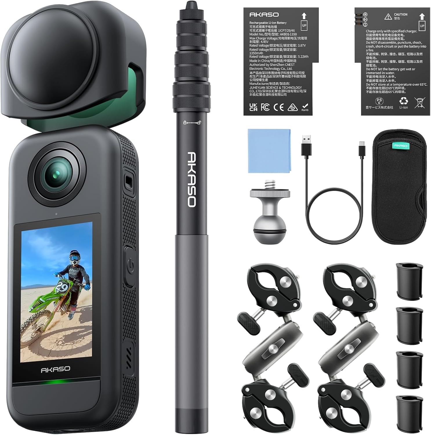 AKASO 360 Weatherproof 360° Action Camera - 5.7K 360 Video with 1/2 48MP Sensors  72MP 360 Photo  360-SuperSmooth  Invisible Selfie Stick  360° Horizon Lock  AI Tracking Motorcycle Combo