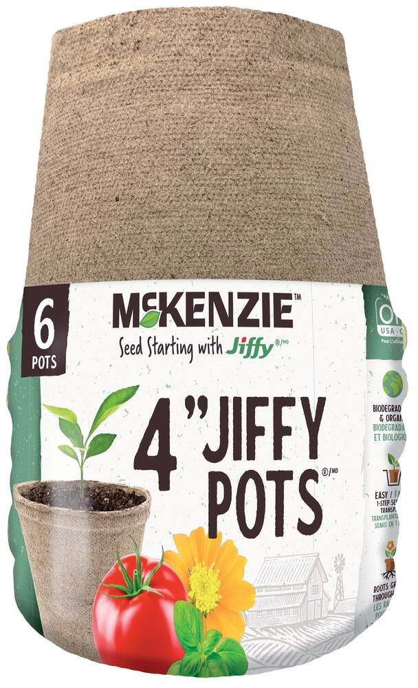 McKenzie with Jiffy Round Seed Starter Peat Pots, Biodegradable, 4-in, 6-pk