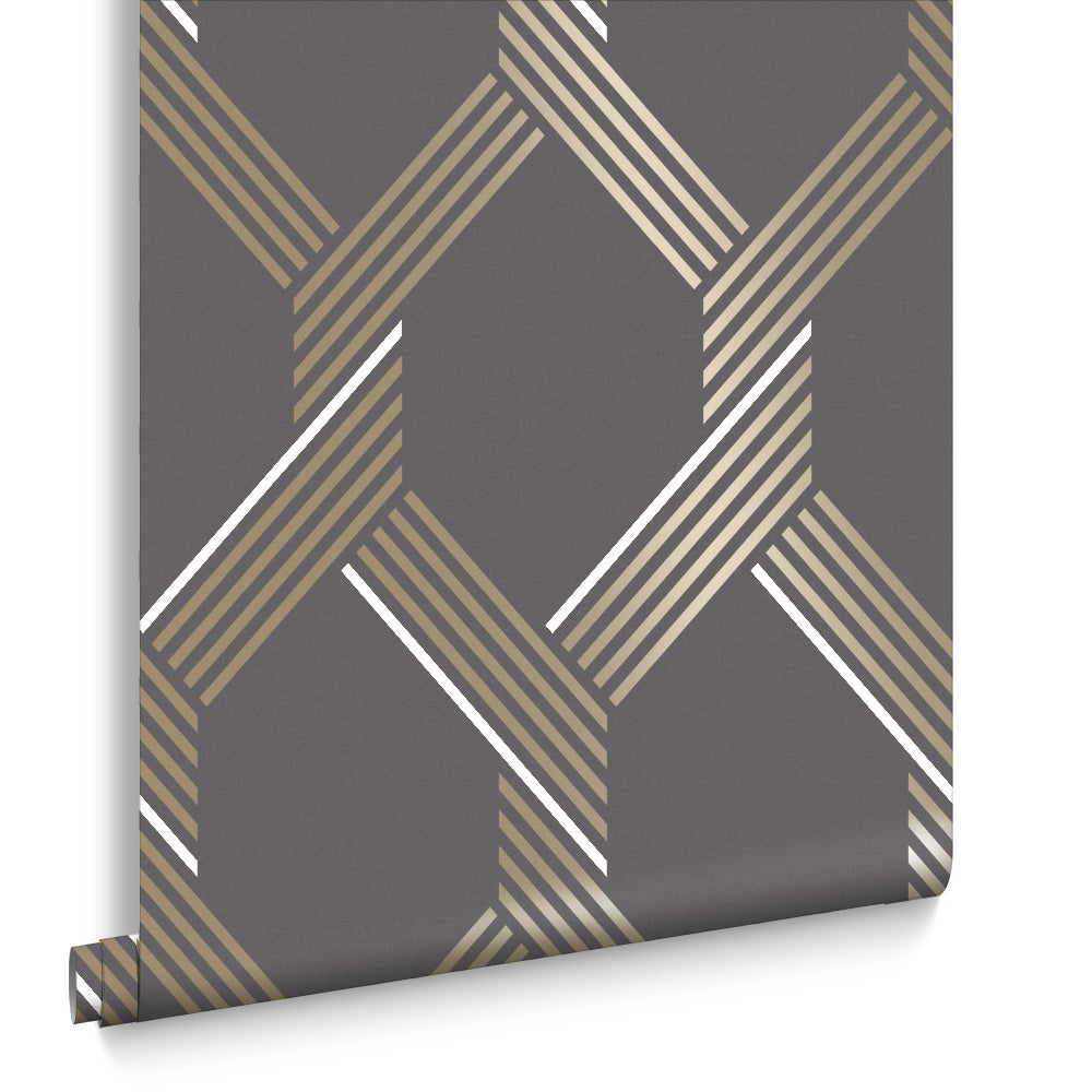 Graham & Brown Vliesbehang - Vector Graphite Gold - 10mx52cm
