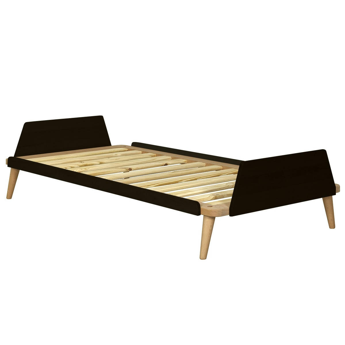 KARL - Lit 90x190 cm bois massif noir et bois