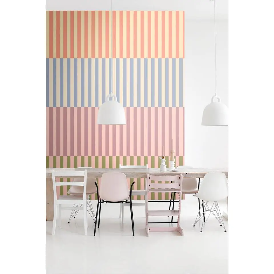 ESTAhome fotobehang strepen geel, blauw, roze en groen - 2.5 x 2.79 m