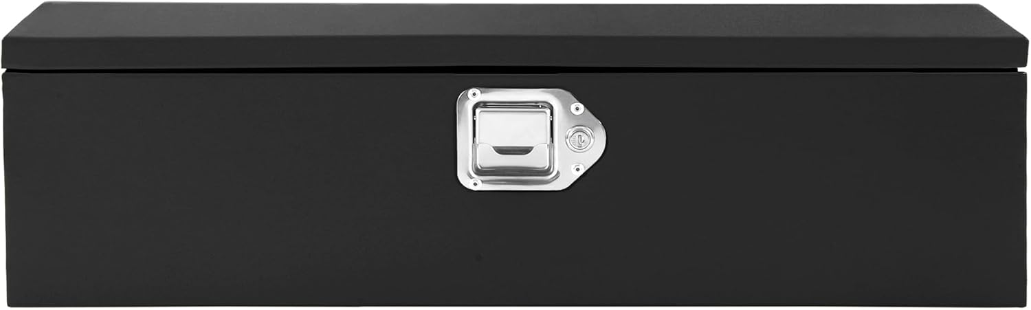 Garvee Black Steel Truck Bed Tool Box, Diamond Plate Tool Box with Side Handle and Lock Keys, Storage Toolbox Chest Box Organizer for Pickup, Truck Bed, RV, Trailer