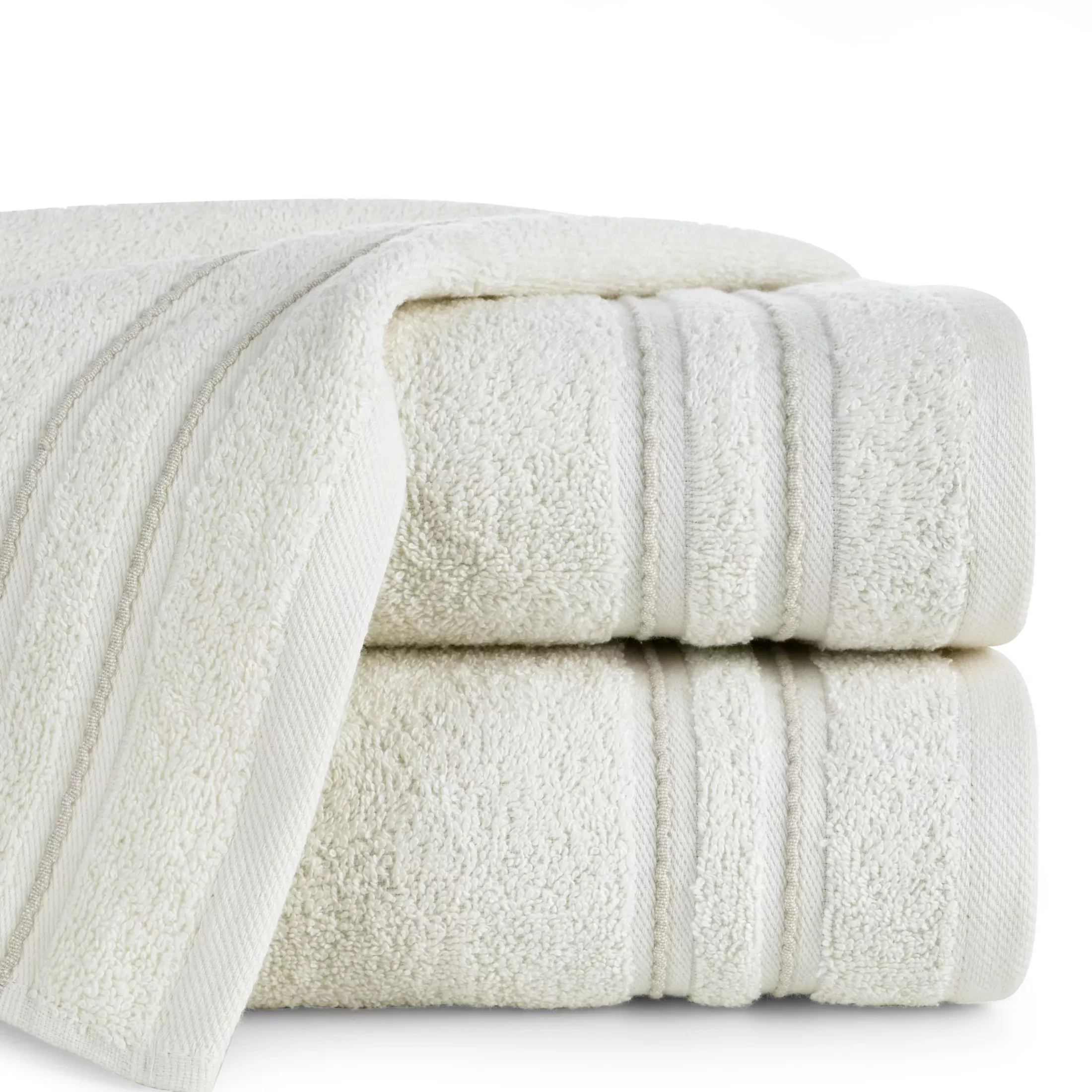 Ręcznik kąpielowy 50x90 cm bawełniany kolor kremowy zdobiony paseczkami 500 g/m2 EMINA