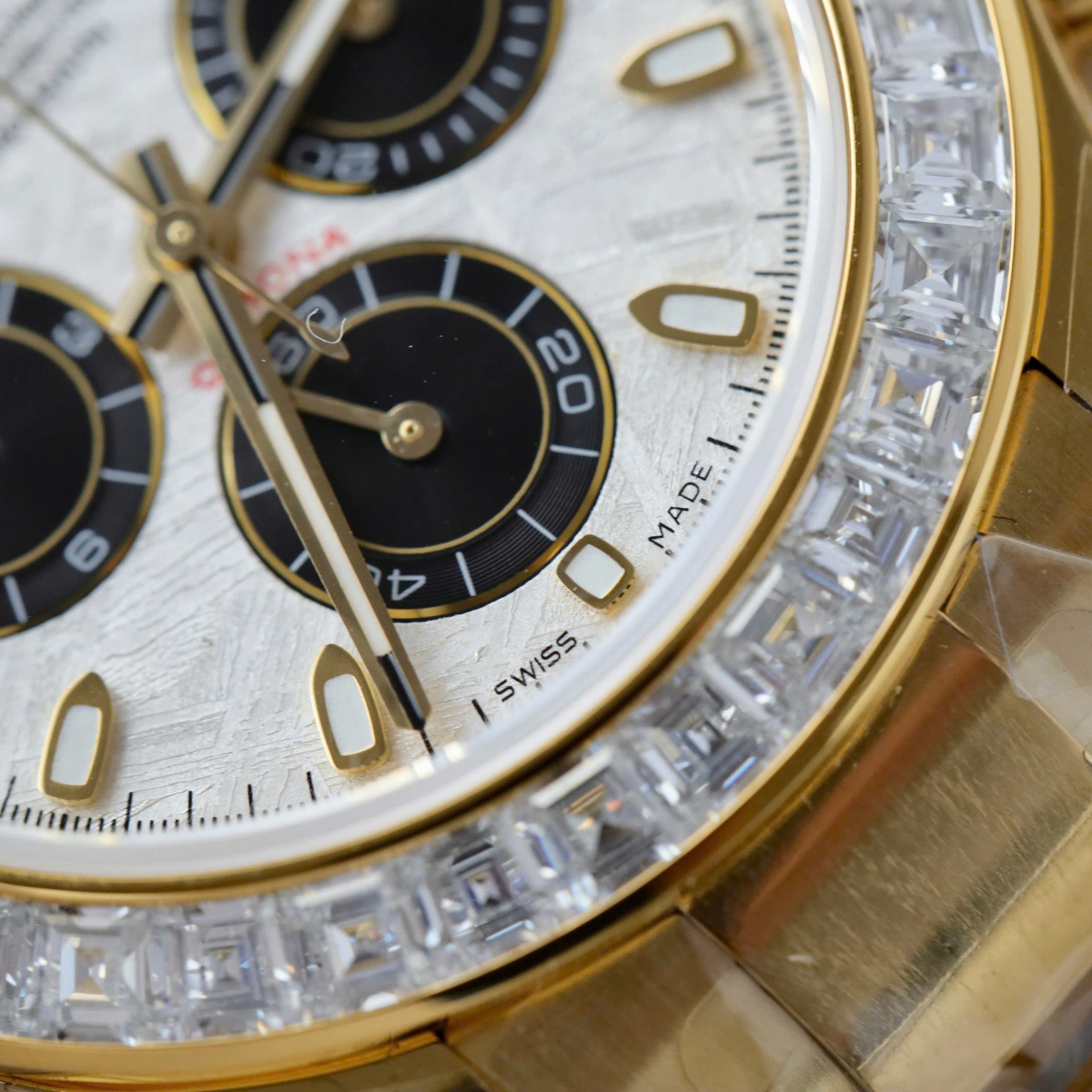 Rolex Daytona YG Plated Meteorite Dial Baguette Diamond 40mm Oyster Super Clone