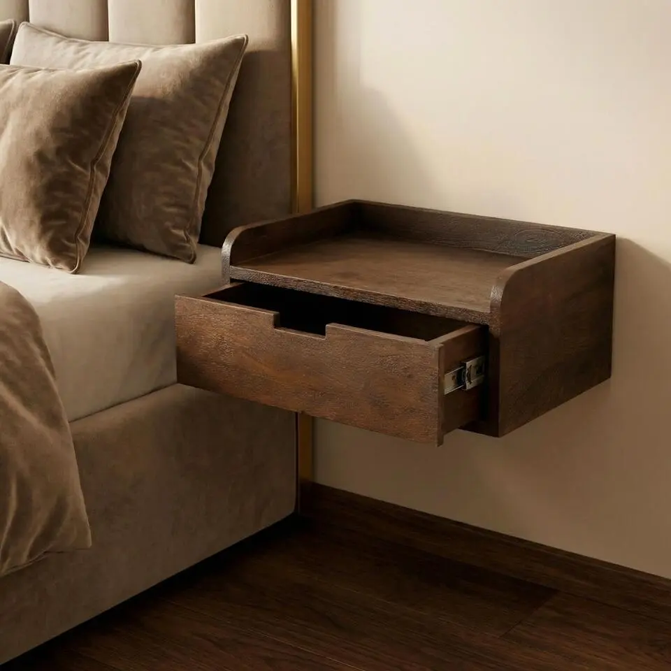 Nachtkastje Zwevend - Donkerbruin Hout - 45x30x20cm - Boris