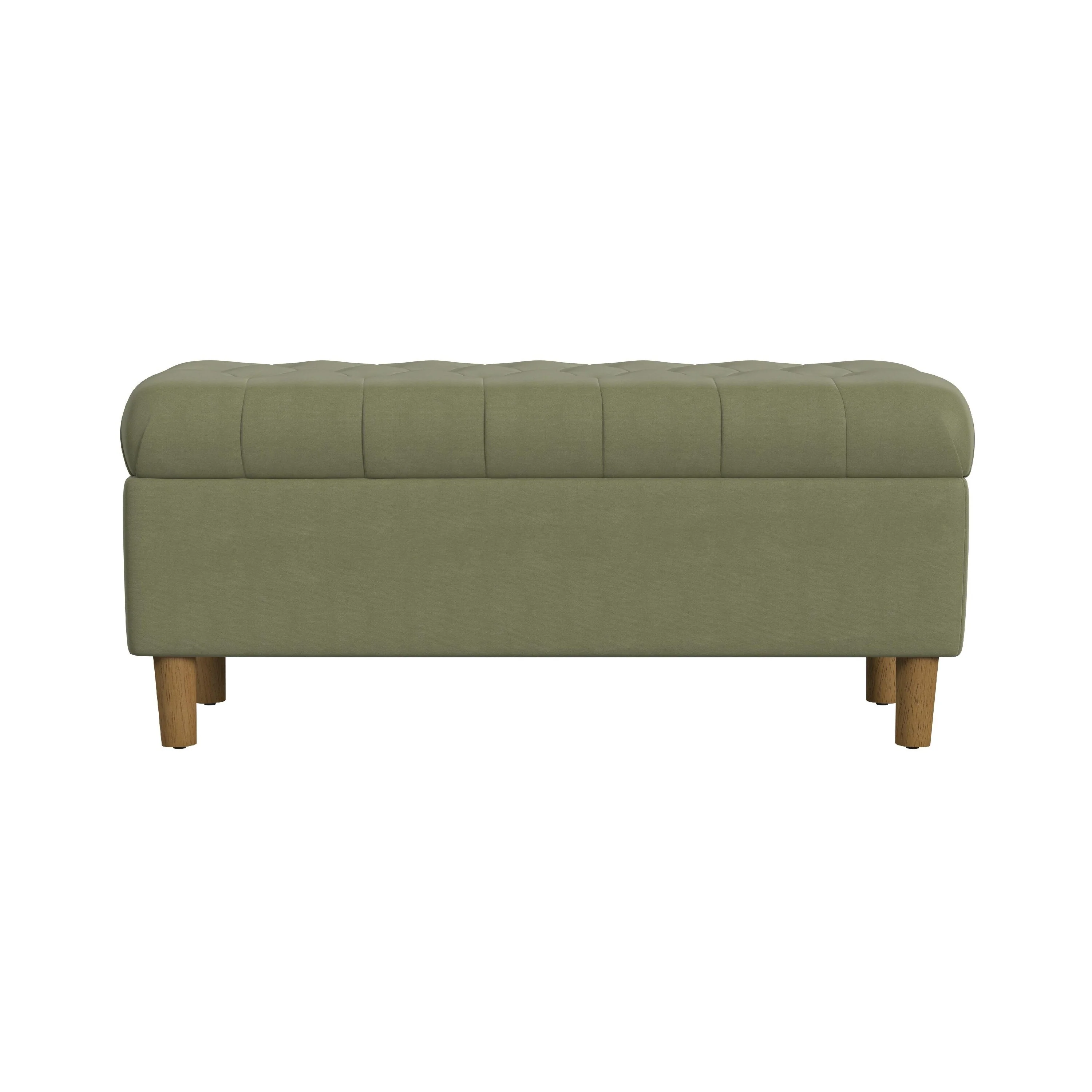 Sol Storage Bench Ottoman, Light Sage Green Velvet, Brown, 40 Inch