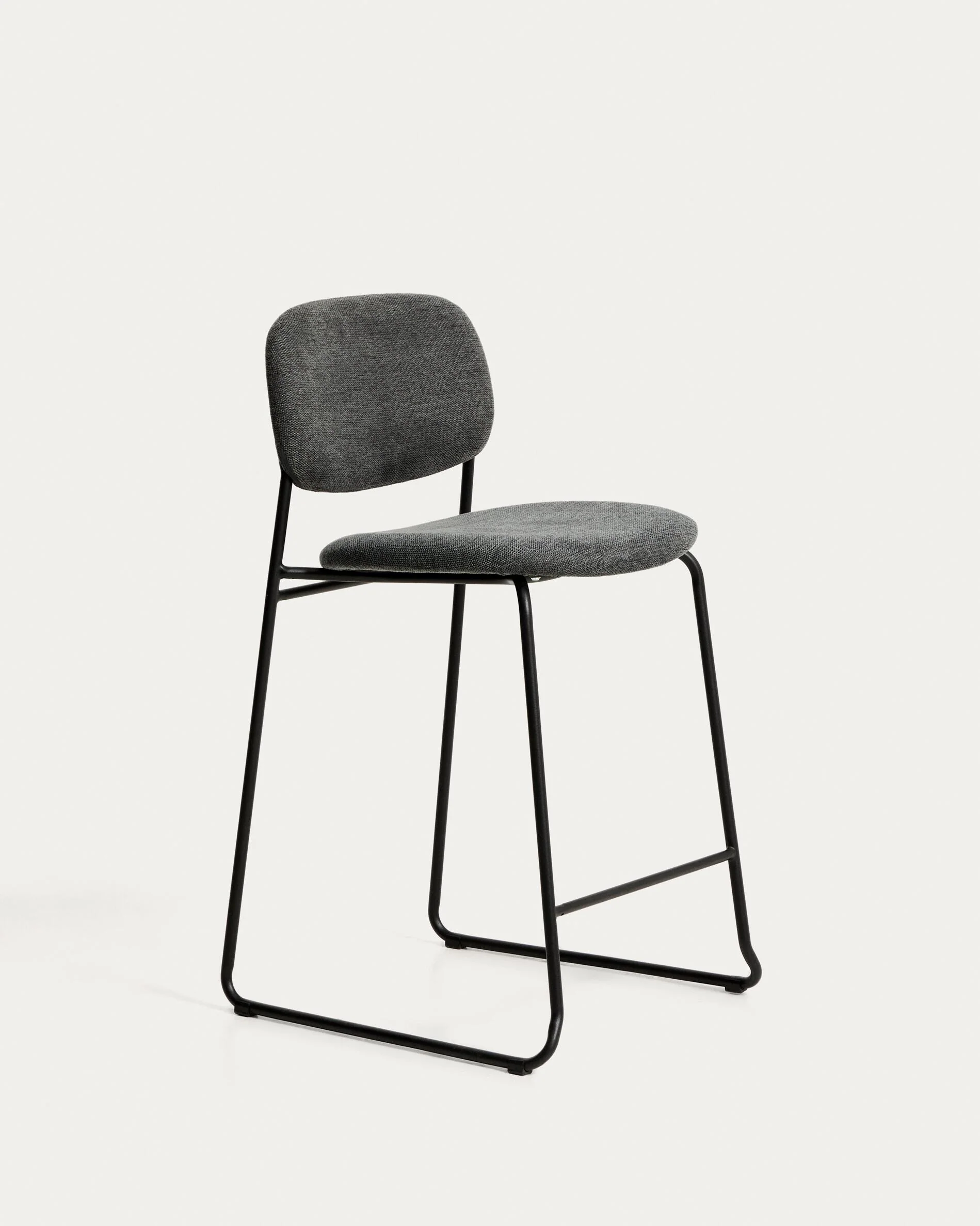 Meli stackable stool in grey chenille with grey metal legs FSC Mix Credit 65cm