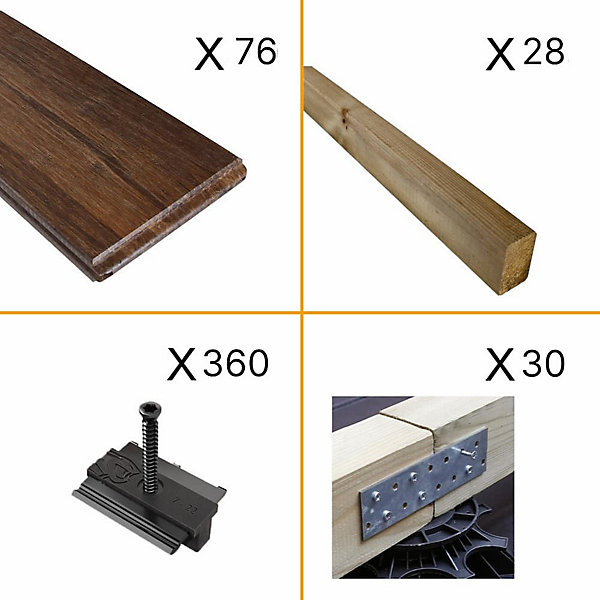 Kit Terrasse Bambou 20m² MELODY - 76 lames de Terrasse (185 x 13.9 x 1.8 cm) - Fixation Clips Cobra Hybrid 7-22 - Garantie 25 ans