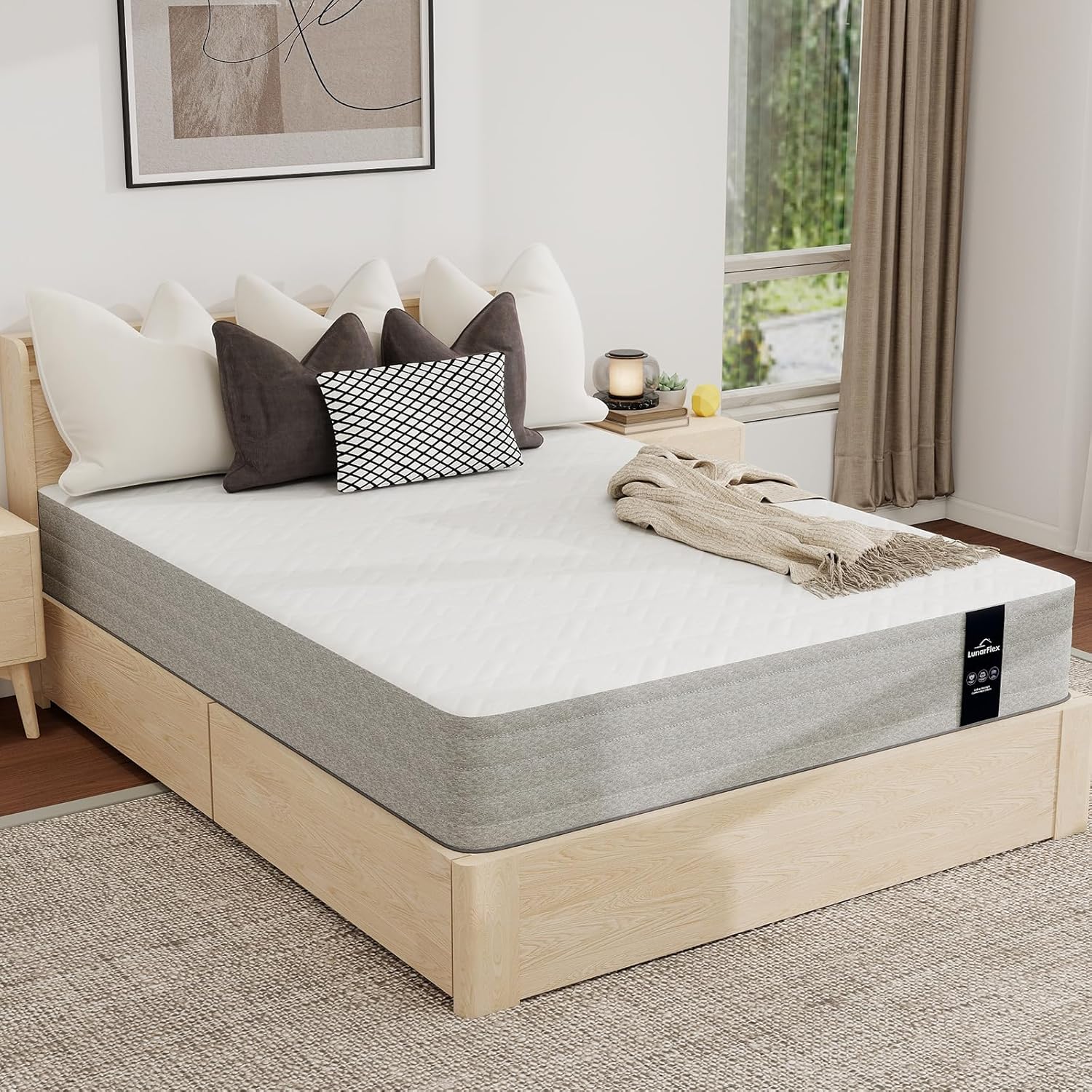 Lunarflex Twin Mattress, 10 Inch Hybrid Mattress in a Box, Fiberglass-Free Individual Pocket Spring & Breathable Foam Bed for Kids, Bunk Beds & Dorms, Medium Firm Support