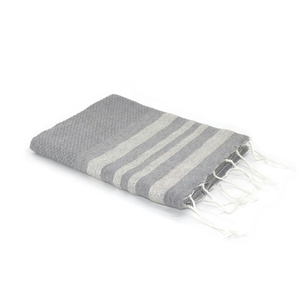 HAMPTONS - Fouta lurex coton  100x200 gris perle / argent