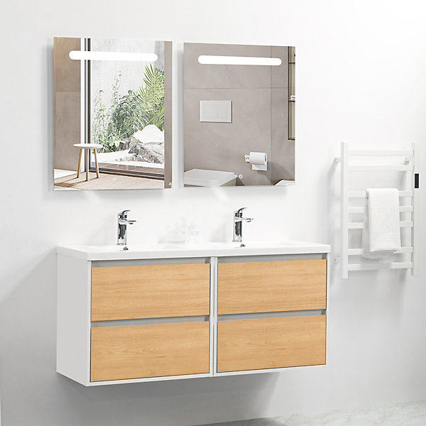 Pack Meuble prémonté 120 blanc effet bois-Vasque résine-Robinets chromé-Miroirs RIMA - bain-bain